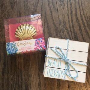 NWT. Lily Pulitzer Bottle Opener + Coasters